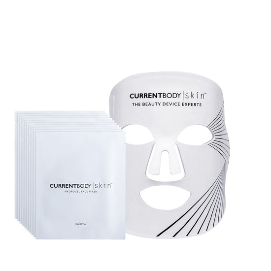 CurrentBody Skin LED Light Therapy Mask + CurrentBody Skin Hydrogel Masks (10 Pack)